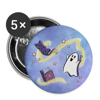 Cute Ghost Enchants Cat - Buttons large 2.2''/56 mm (5-pack) - white - Front