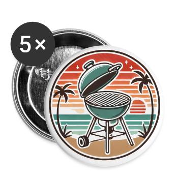 Grill Chill Summer BBQ Retro Design - Buttons large 2.2''/56 mm (5-pack) - white - Front