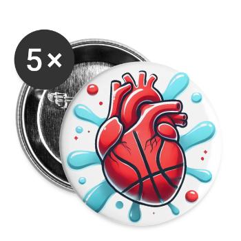 Herz Basketball Splash Grafik - Buttons groß 56 mm (5er Pack) - Weiß - Vorne
