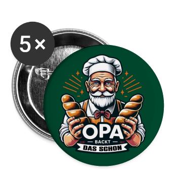 Opa backt das schon. Bäcker mit Broten - Buttons groß 56 mm (5er Pack) - Weiß - Vorne