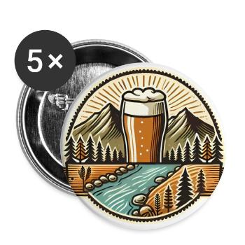 Bergbier-Abenteuer-Abzeichen-Design - Buttons groß 56 mm (5er Pack) - Weiß - Vorne