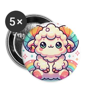 Bunte süße Widder Cartoon Illustration - Buttons groß 56 mm (5er Pack) - Weiß - Vorne