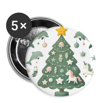 Skurrile Weihnachtsbaum-Fantasie - Buttons groß 56 mm (5er Pack) - Weiß - Vorne