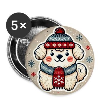Cozy Winter Dog in Scarf Beanie - Buttons large 2.2''/56 mm (5-pack) - white - Front