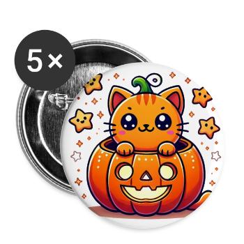 Cute Halloween Cat in Pumpkin - Buttons large 2.2''/56 mm (5-pack) - white - Front