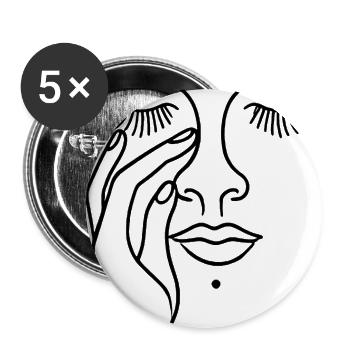 Minimalistische Gesichtslinie Kunst mit Hand - Buttons groß 56 mm (5er Pack) - Weiß - Vorne