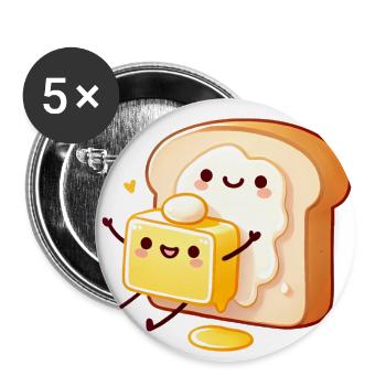 Butter Toast Hug Cute Cartoon Design - Buttons large 2.2''/56 mm (5-pack) - white - Front