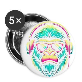 Neon Gorilla with Headphones - Buttons large 2.2''/56 mm (5-pack) - white - Front