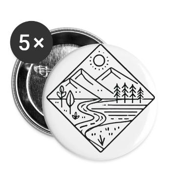 Minimaliste Nature Mountain Line Art Badge - Lot de 5 grands badges (56 mm) - blanc - Devant