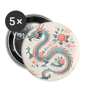 Elegant Floral Chinese Dragon Design - Buttons large 2.2''/56 mm (5-pack) - white - Front