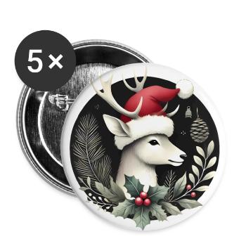 Festlicher Hirsch mit Nikolaushutkranz - Buttons groß 56 mm (5er Pack) - Weiß - Vorne