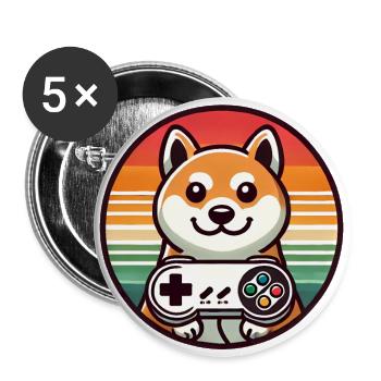 Retro Shiba Gamer mit Sunset Abzeichen - Buttons groß 56 mm (5er Pack) - Weiß - Vorne