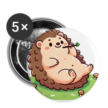 Chill Hedgehog Living Life Slow - Buttons large 2.2''/56 mm (5-pack) - white - Front