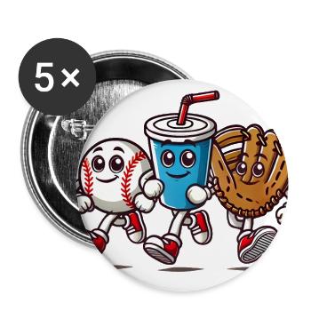 Personnages de dessins animés de baseball amusants - Lot de 5 grands badges (56 mm) - blanc - Devant