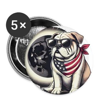 Patriotische Bulldogge Sonnenfinsternis - Buttons groß 56 mm (5er Pack) - Weiß - Vorne