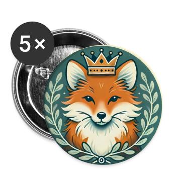 Königlicher Fuchs Abzeichen Majestätisches Tierdesign - Buttons groß 56 mm (5er Pack) - Weiß - Vorne