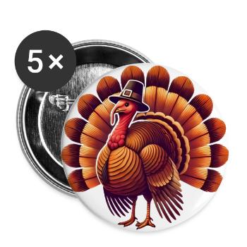 Thanksgiving Türkei mit PilgerhutThanksgiving - Buttons groß 56 mm (5er Pack) - Weiß - Vorne