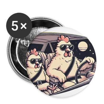 Cool poulets Road Trip Illustration - Lot de 5 grands badges (56 mm) - blanc - Devant