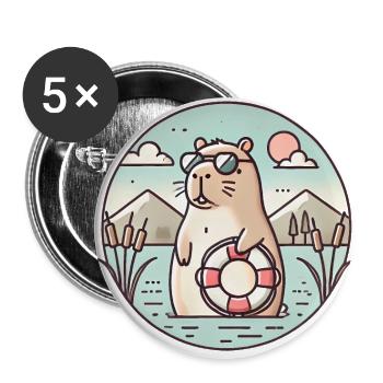Chill Capybara Beach Vibes Design - Buttons large 2.2''/56 mm (5-pack) - white - Front