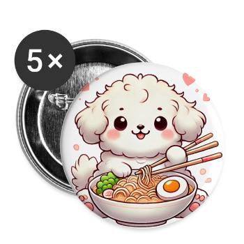 Adorable Puppy Eating Ramen Illustration - Buttons large 2.2''/56 mm (5-pack) - white - Front