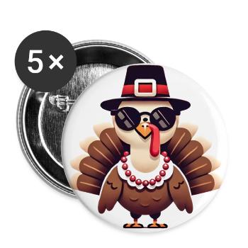 Dinde fraîche de Thanksgiving avec lunettes de soleil - Lot de 5 grands badges (56 mm) - blanc - Devant