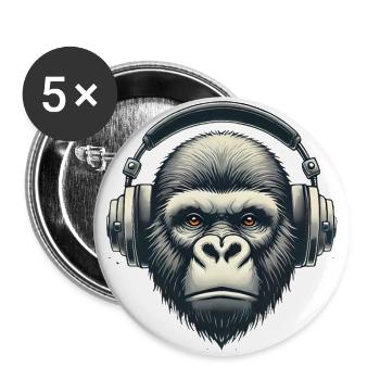 Gorilla with Headphones Artistic Design - Buttons large 2.2''/56 mm (5-pack) - white - Front