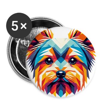 Colorful Geometric Yorkie Face Art - Buttons large 2.2''/56 mm (5-pack) - white - Front