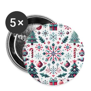 Festive Pixel Art Christmas Pattern - Buttons large 2.2''/56 mm (5-pack) - white - Front