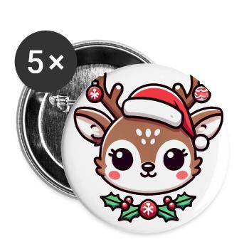 Entzückende Weihnachtsrentiere Karikatur - Buttons groß 56 mm (5er Pack) - Weiß - Vorne