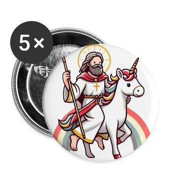 Saint Riding Unicorn Cartoon Design - Buttons large 2.2''/56 mm (5-pack) - white - Front