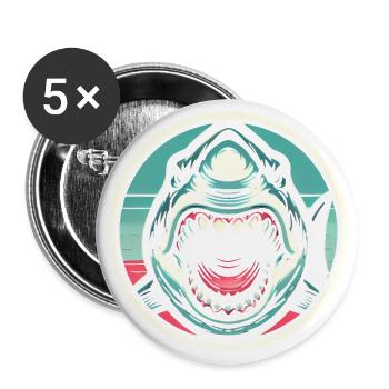 Illustration de morsure de requin redoutable - Lot de 5 grands badges (56 mm) - blanc - Devant