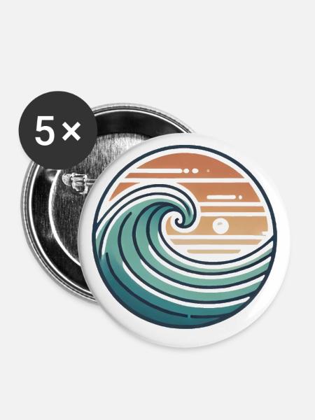 Vintage Ocean Wave Sunset Badge - Buttons large 2.2''/56 mm (5-pack) - white