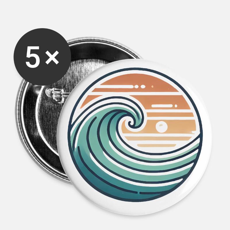 Vintage Ocean Wave Sunset Badge - Buttons large 2.2''/56 mm (5-pack) - white