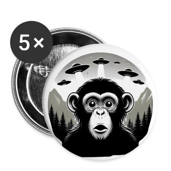 Singe avec OVNI - Lot de 5 grands badges (56 mm) - blanc - Devant