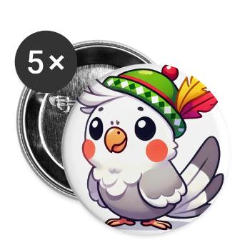 Cartoon Nymphensittich mit Alpenhut - Buttons groß 56 mm (5er Pack) - Weiß - Vorne
