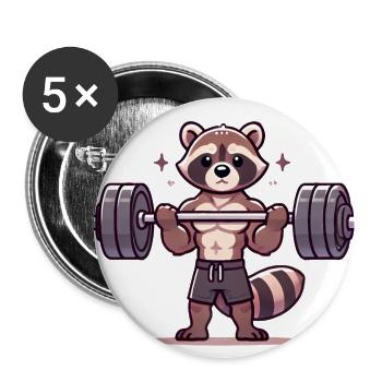 Muskulöser Waschbär beim Gewichtheben - Buttons groß 56 mm (5er Pack) - Weiß - Vorne