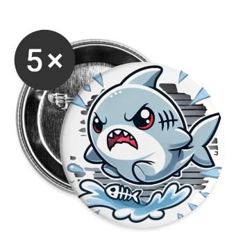 Angry Shark Splash Cartoon Design - Buttons large 2.2''/56 mm (5-pack) - white - Front