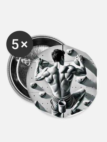 Graustufen-Kletterer-Illustration - Buttons groß 56 mm (5er Pack) - Weiß