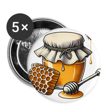 Pot de miel rustique Dégoulinant de nid d’abeille - Lot de 5 grands badges (56 mm) - blanc - Devant