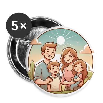 Happy Family Illustration Design - Buttons large 2.2''/56 mm (5-pack) - white - Front
