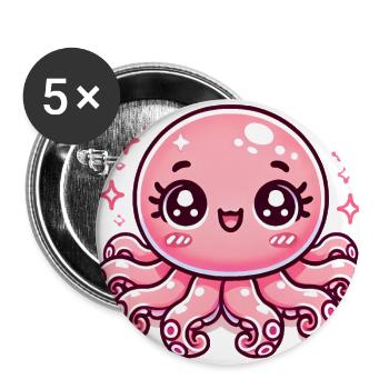 Adorable Pink Octopus Cartoon Design - Buttons large 2.2''/56 mm (5-pack) - white - Front