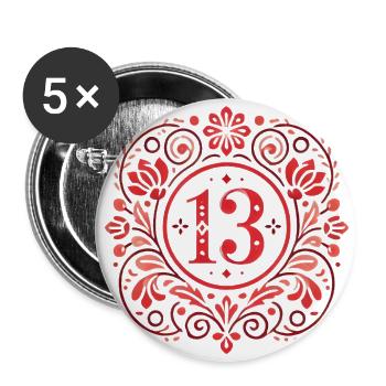 Floral 13 Badge with Elegant Design - Buttons large 2.2''/56 mm (5-pack) - white - Front