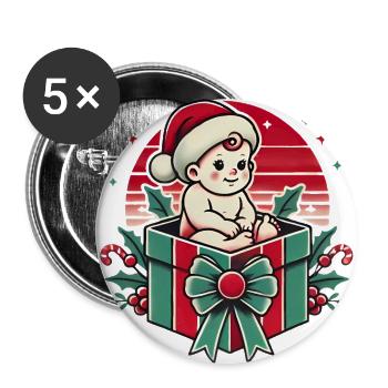 Weihnachtsmänner Kleine Überraschung Retro Design - Buttons groß 56 mm (5er Pack) - Weiß - Vorne