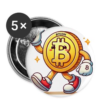 Playful Bitcoin Coin Cartoon Character - Buttons large 2.2''/56 mm (5-pack) - white - Front
