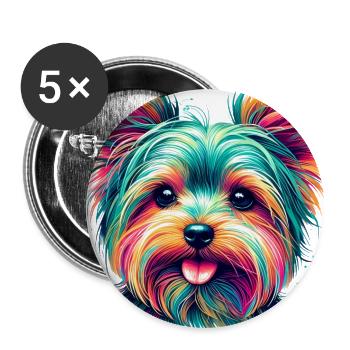 Portrait coloré d’un Yorkshire Terrier - Lot de 5 grands badges (56 mm) - blanc - Devant