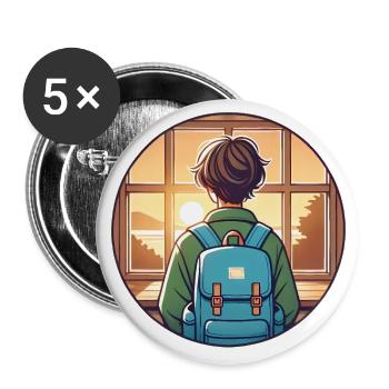 Sunset Student with Backpack Badge - Buttons large 2.2''/56 mm (5-pack) - white - Front