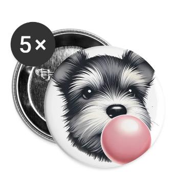 Terrier joueur avec chewing-gum - Lot de 5 grands badges (56 mm) - blanc - Devant
