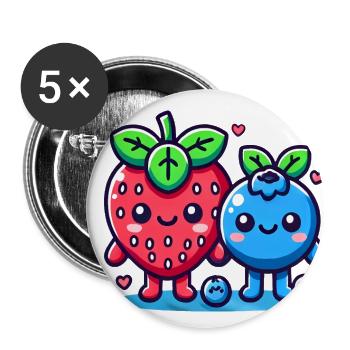 Erdbeere Heidelbeere Kawaii Duo - Buttons groß 56 mm (5er Pack) - Weiß - Vorne