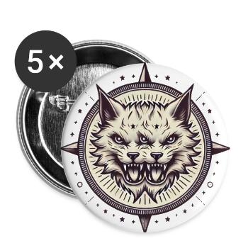 Doppelköpfiges Gothic Katze Emblem - Buttons groß 56 mm (5er Pack) - Weiß - Vorne