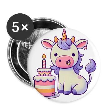 Drôle de vachelicorne avec gâteau d’anniversaire - Lot de 5 grands badges (56 mm) - blanc - Devant